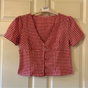 Red Gingham Button-Up Women's Top